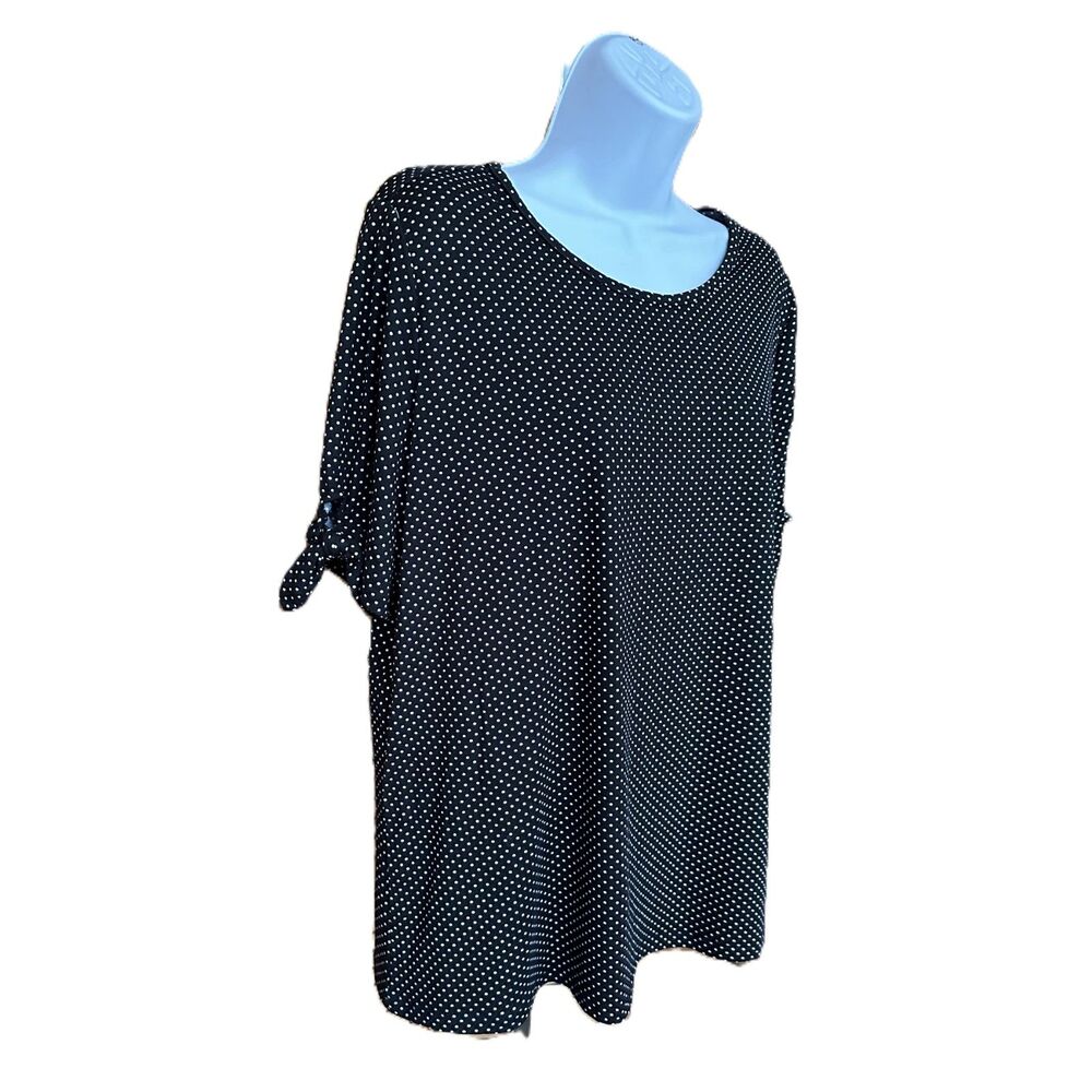 Croft & Barrow Women's Black & White Dot Short Tie Sleeve Shirt Top Size XL NWT
